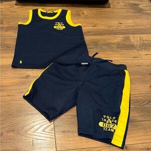 Polo by Ralph Lauren Kids Tank Top and Shorts mesh track set outfit Navy/Yellow
